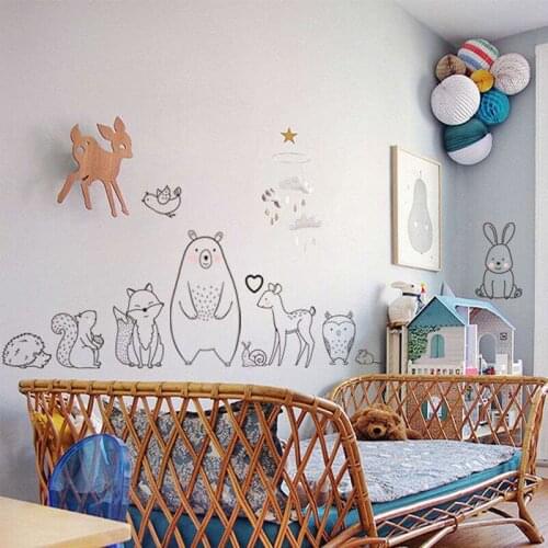 Cartoon Animal Wall Sticker Shy Bear Fox Decals Creative Nursery Baby Room
