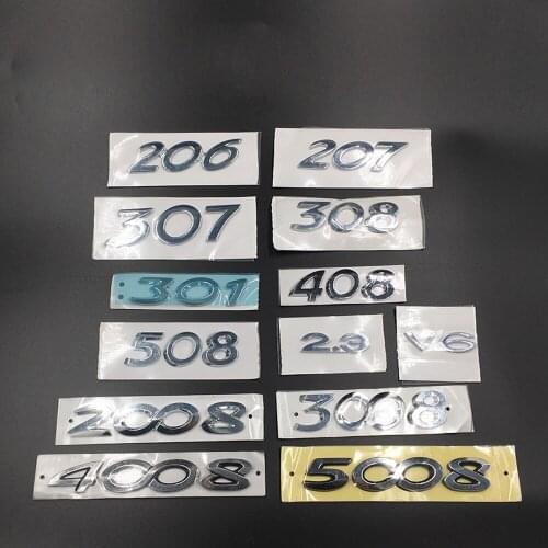 10pcs 206 207 307 308 301 408 508 2008 3008 4008 5008 23 V6 ABS Car Rear Trunk Tailgate Emblem Sticker Car Decals Accessories