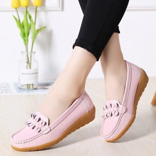 New Women Flats Genuine Leather Shoes Woman Soft Boat shoes for Women Flats shoes Ladies Loafers Non-Slip Sturdy Sole Big size