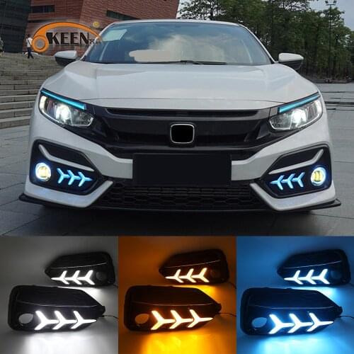 OKEEN 2pcs Car LED Daytime Running Light for Honda Civic 2019 2020 Hatchback White Day Light Yellow Turn Signal Light Fog Lamps