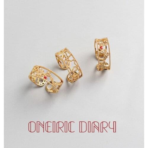 ONEIRIC DIARY 18K Gold Plating Star Moon Ring Gilded Hollow Out Special-Interest Design Female Student Jewelry For Gift