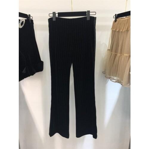2021 autumn winter new trousers high quality black striped velvet pants