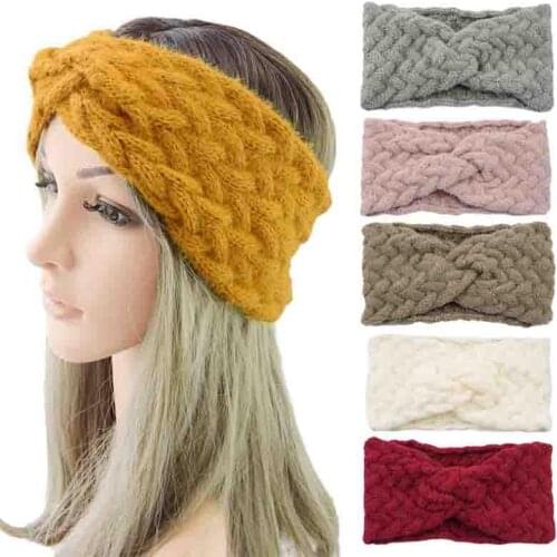 Winter Soft Wool Cross Knitted Headband for Women Warmer Solid Color Turban Hairbands Women Hair Accessories Winter Head Bands