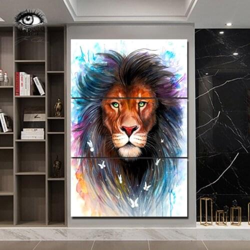 Scared King by Pixie Cold Art HD print 3 piece canvas art Lion Pictures For Living Room With Frame Decorative Pictures CU-3108C