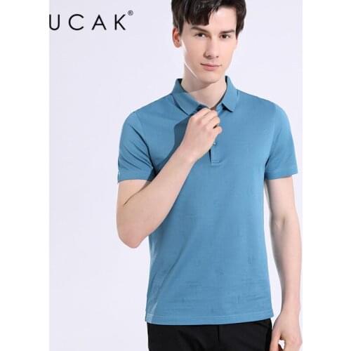 UCAK Brand Classic Turn-down Collar Short Sleeve Silk T Shirt Summer New Streetwear Casual Solid Color T-Shirt Male Homme U5638