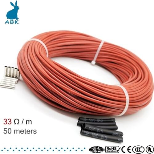 Silicone rubber 50m 12K 33ohm carbon fiber heating cable floor heating wire multipurpose new infrared high quality heating cable