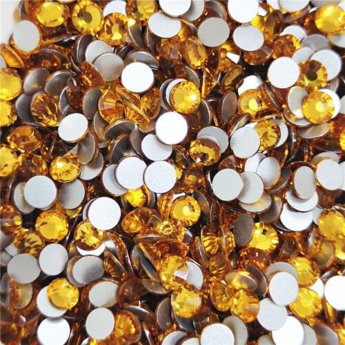Topaz All Size crystal glass FlatBack Non HotFix Strass glue& Fabric Garment nail art Rhinestone Nail Art Stone