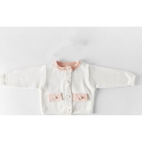 Infant Pink Baby Pocket Knitted Coat Autumn Sweater Jacket Cardigan Wool Romper 3 6 9 12 18 24 Month Baby Toddler Clothes 204036