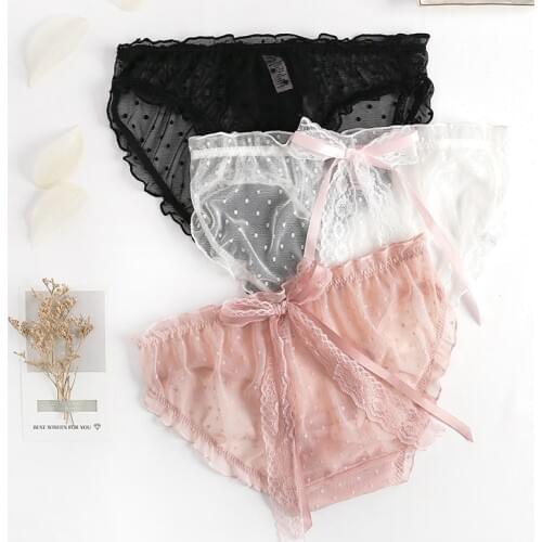 Womens panties lace sexy underpants female casual big bow underwear ladies transparent lingerie briefs women intimates