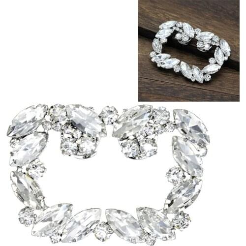 Girl Rhinestone Shoes Buckle Elegant Women Silver Shoe Square Bowknot Shape Clip