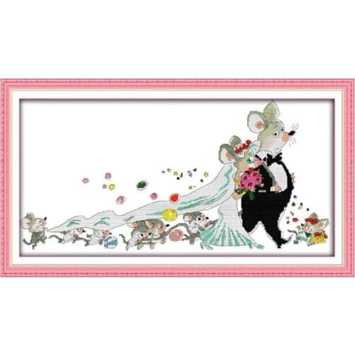 Joy Sunday Counted Cross Stitch Stamped Cartoon Patterns Wedding Rats 11ct Printed Embroidery Needlework 14ct Cross Stitch Kit