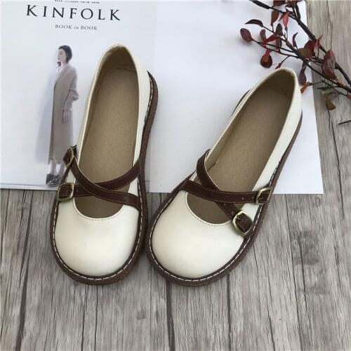 Japanese casual big shoes Korean version of the art and womens womens single shoes flat womens shoes