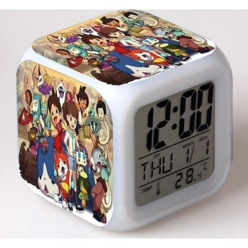 Youkai-watch anime Cartoon LED 7 Color Flash Digital Alarm Clocks Night Light Bedroom Desk Clock Alarm-Clock despertador