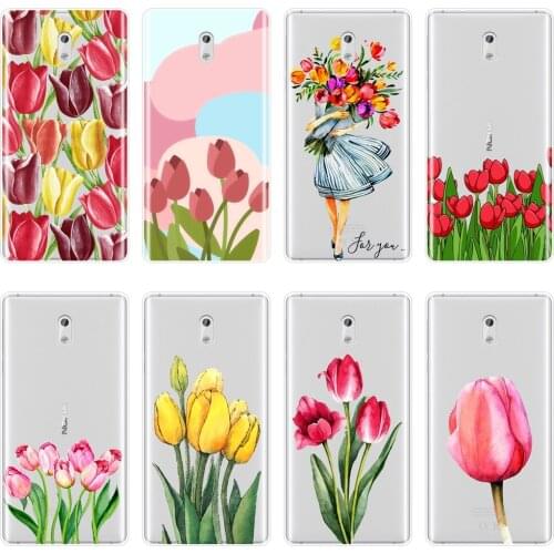 Back Cover For Nokia 8 6 5 3 2 1 Soft Silicone Pretty Yellow Red Pink Flower Girl Tulip Floral Phone Case For Nokia 7 Plus X6