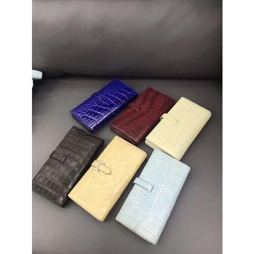 100% REAL genuine crocodile leather skin men wallet long size matt colors with cow skin lining bank card cash license holder
