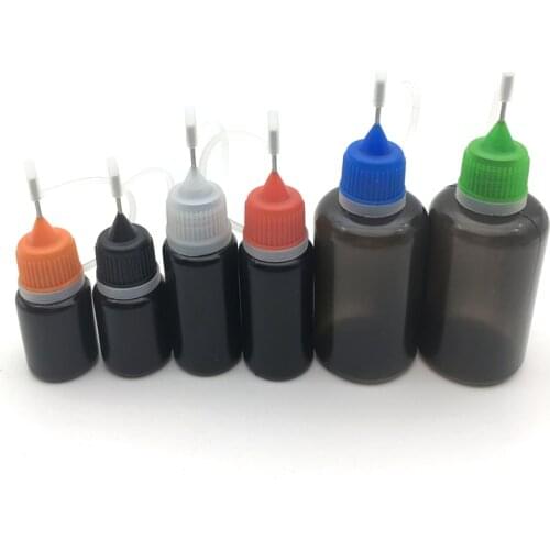 5pcs 5ml 10ml 15ml 30ml Black PE Liquid Container Squeeze Plastic Dropper Vial With Metal Needle Cap Bottle