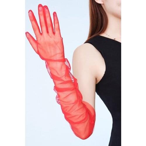70cm 1Pair Women Long Transparent Tulle Gloves Thin Gloves Elbow Gloves Photo Female Bride Halloween Ladies Gloves