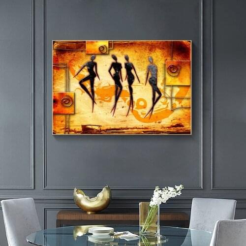 Abstract Vintage African Women Dancing Posters Canvas Prints Ethnic Wall Art Pictures Cuadros for Living Room Decoration
