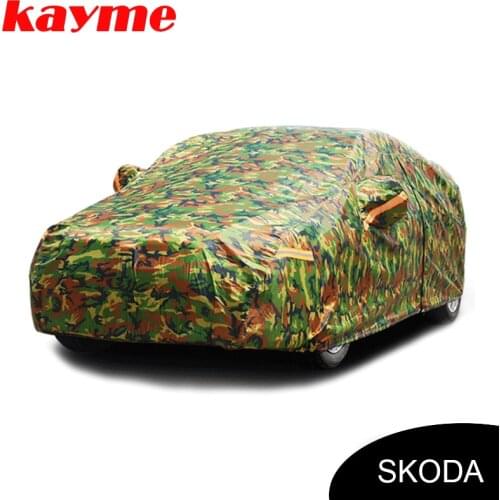 Kayme waterproof camouflage car covers outdoor sun protection cover for skoda yeti superb rapid octavia 2 a5 a7 fabia