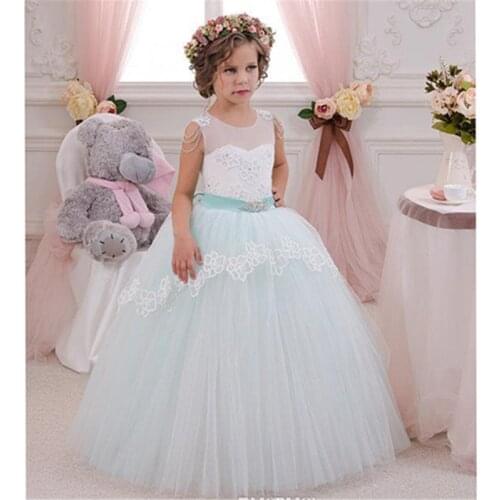 White Flower Girl Dresses with Sash Lace Appliques Custom Made Ball Gown First Communion Dresses for Girls Elegant Hot Sale
