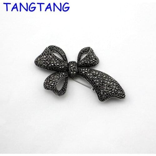 Large Black Rhinestone Gunmetal Bowknot Brooches Wedding Bouquet Flowers Fashion Jewelry Clothes Accessoris, Item NO.: BH8148-3