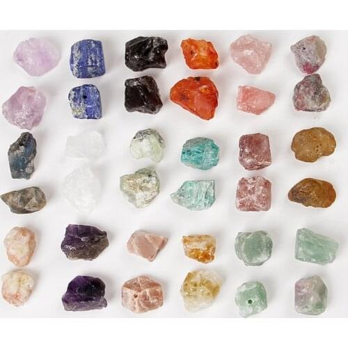 5PC/lot Natural and Mineral Stone Quartz Amethyst Stones Raw Pendant Beads For Reiki Healing Jewelry Making Necklace DIY 2-3MM