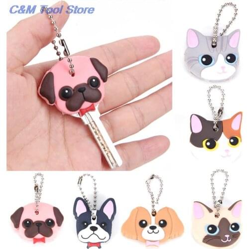 Lovely Animals Shape Key Ring Silicone Cap Head Cover Key Case Shell Keychain Jewelry Gift Car Keychain