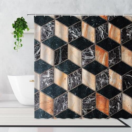 Black Gray Marble Geometric Shower Curtains Personality Retro Brick Wall Bathroom Curtains Waterproof Bathtub Screen With Hooks