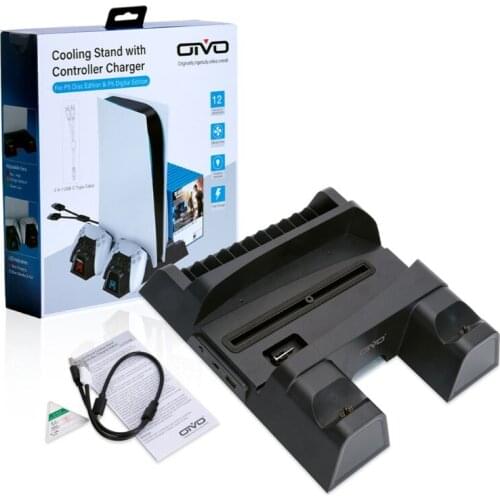 Dual Controller Charger Console Vertical Cooling Stand Fast Charging Station LED Fan For PS5 DE/UHD Disc/Digital