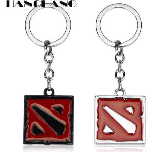 HANCHANG Accessories DOTA 2 Classical Logo Square Pendants Key Chain Keyring Keychains for Bags Man Game Fans Christmas Gifts