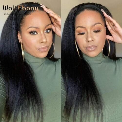 Italian yaki human hair wig 150% headband wig full machine made with scarf brazilian kinky straight wigs full end wig for women