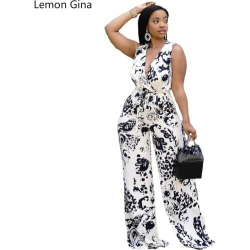 Lemon Gina Jumpsuit Deep V Loose with Belt Pockets New for Summer