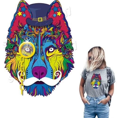 Colorful Wolf Pattern Parches Personalized Big Washable DIY Stickers For Man Handmade Decor Accessory Fashion Patches