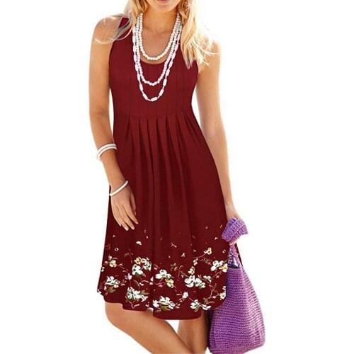 Summer Womens Dress 2021 Floral Print Boho Women Casual y2k Mini Dress Pleated Round Neck Lady Vestidos Dresses for Female D30