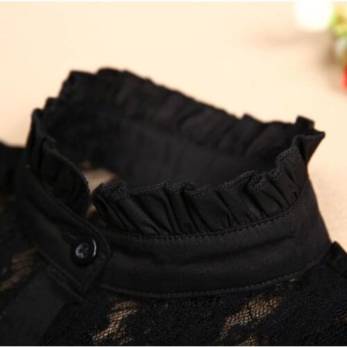 40GC Fashion Women Solid Shirt Cotton Lace False Collars White & Black Blouse Vintage Detachable Adjust Clothes Accessories Fake