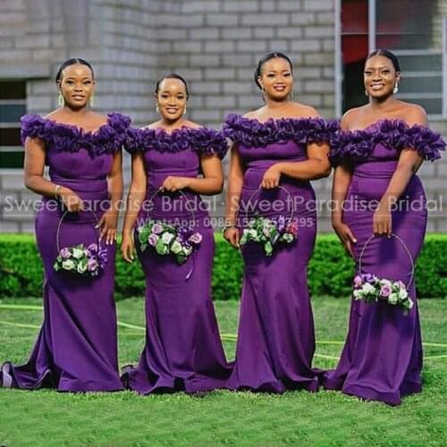 Vogue Purple Bridesmaid Dresses Mermaid 2021 Women Long Ruched Off Shoulder Prom Dress Wedding Party Formal