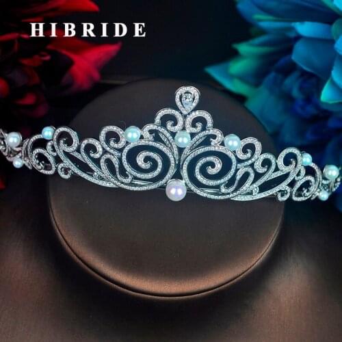 HIBRIDE Fashion Design Round Pearl Tiara Royal Bridal Wedding Hair Accessories Diadem Jewelry Crown Wedding Party Gifts C-99