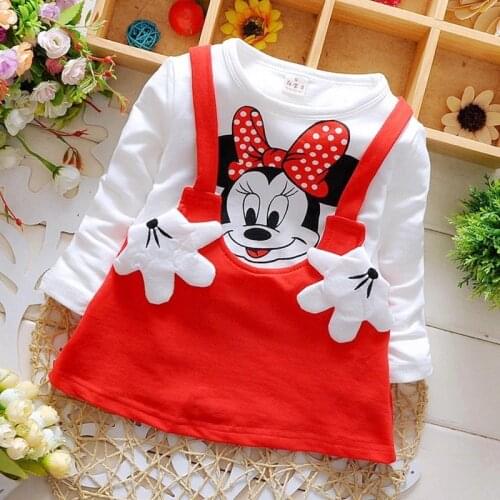 New Spring Autumn Cotton Girls Dress Cartoon Mickey Minnie Mouse Print Beautiful Princess Party Long Sleeve Dress Kid Clothes