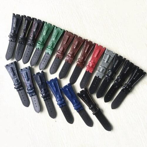 For AP strap 28mm Black Dark Blue Gray Green Brown Red Genuine Leather Watch Band Bracelet with steel deployment Clasp 18 color