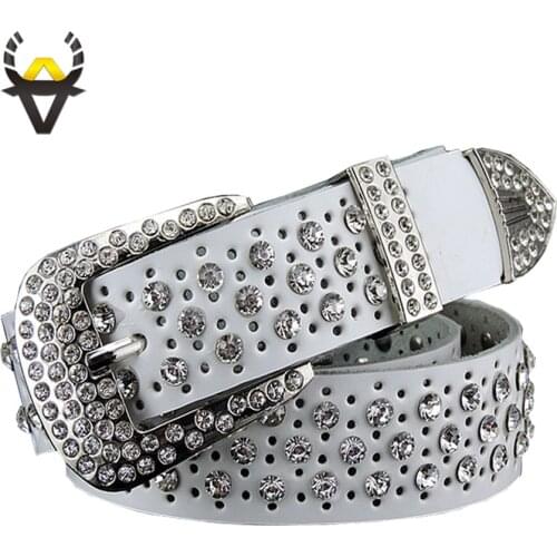 Fashion rhinestone genuine leather belts for women Luxury Pin buckle belt woman Quality second layer cow skin strap width 3.3 cm