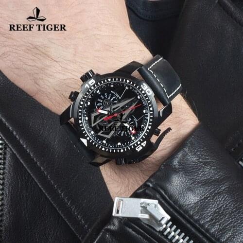 Reef Tiger/RT All Black Automatic Mechanical Men Watch Luxury Sapphire Glass Waterproof Wrist Watch Relogio Masculino