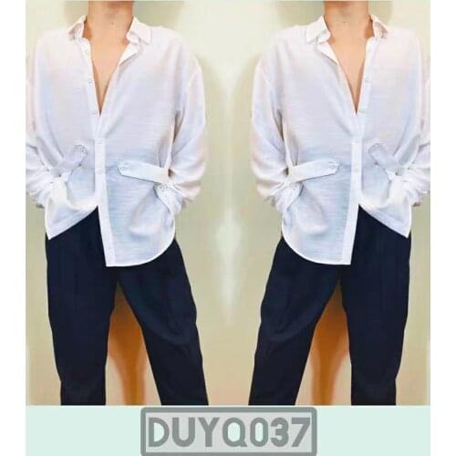 Professional Latin Dance Clothes Loose White Long Shirt Male National Standard Dance Costumes MenS Practice Clothes DQS6065
