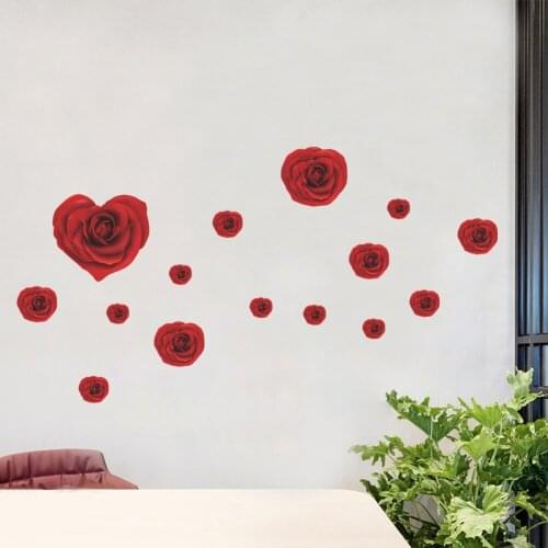 Removable Romantic Red Rose Wall Stickers Mural Decal For Home Decor Living Room Art Decoration Shop Wedding Party Poster