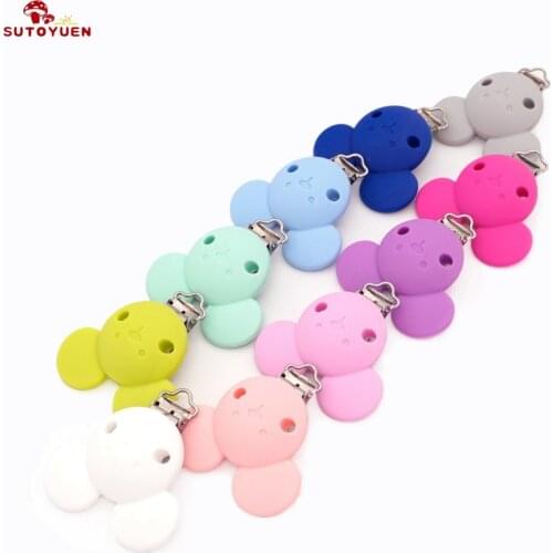 Sutoyuen 10pcs Pacifier Clip Cartoon Animals Mickey BPA Free Silicone Teethers DIY Nursing Soother Suspender Clips Holder