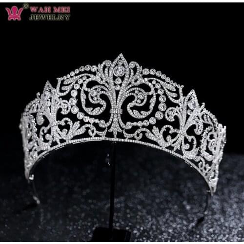 Wedding tiara brass cubic zircon high quanlity tiaras and crowns for bridal wedding party accessories queenhair jewelry