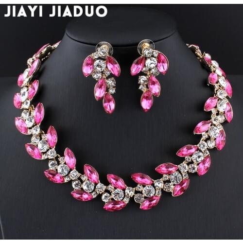 Jiayijiaduo Bridal Jewelry Sets for Women Banquet Dress Accessories Pink Necklace Earrings Gold Color Gift Dropshipping