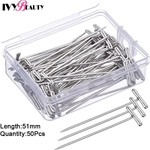 Long Wig T-Pins 50Pcs Silver Sewing Hair Needles Styling Tools For Holding Wigs Fix On Canvas Head Hair Wig Making And Display