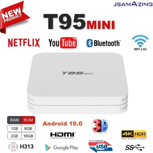 T95 Mini Android 10.0 TV Box 2.4G Wifi H313 Quad Core 1G 8G 2GB 16GB 1080P Smart Media Google Player Youtube 4K Set Top Box