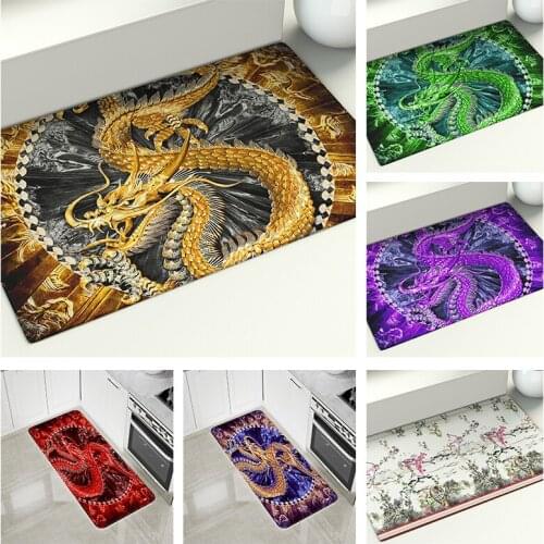 Flowers and Tiger Floor Mat Psychedelic Golden Dragon Area Rugs Large Home Living Room Bedroom Carpet Decor Doormat