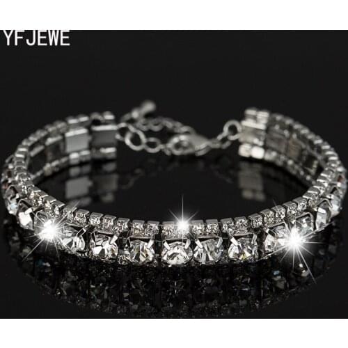 YFJEWE Fashion full rhinestone crystal sliver plated bracelets bangles for women luxury jewelry accessories Christmas Gift #B121